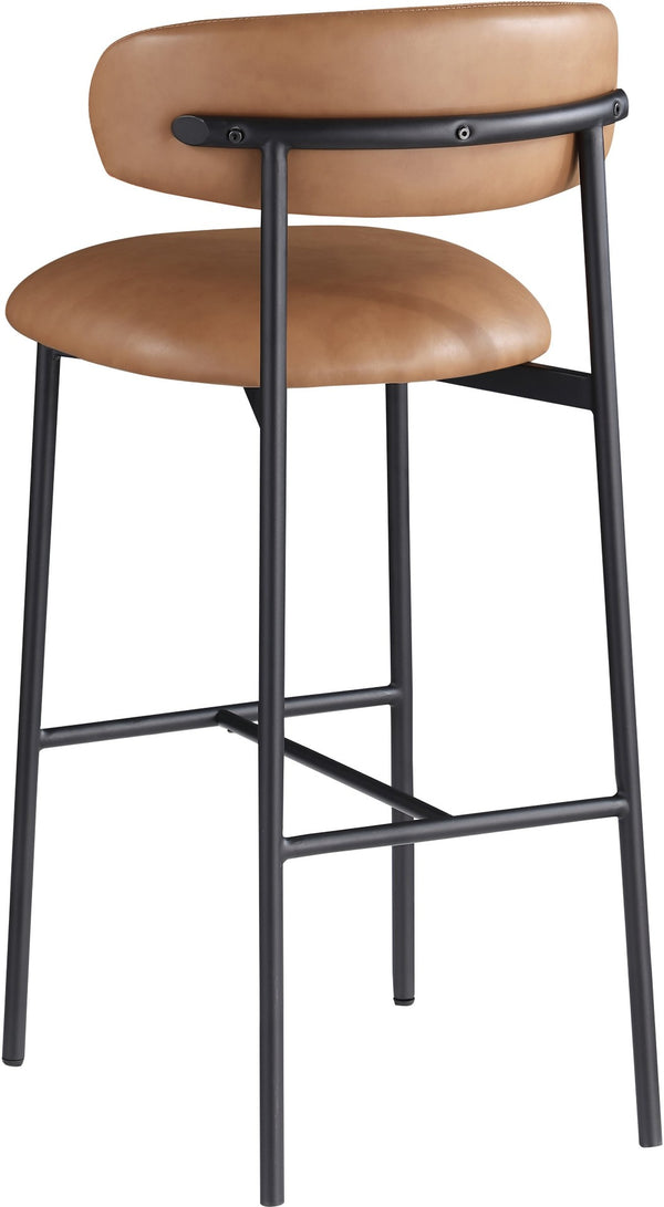 Meridian Furniture Lupita Vegan Leather Barstools with Curved Back and Metal Frame for Kitchen Island Seating Cognac Style B 834Cognac-C