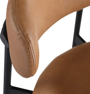 Meridian Furniture Lupita Vegan Leather Barstools with Curved Back and Metal Frame for Kitchen Island Seating Cognac Style B 834Cognac-C