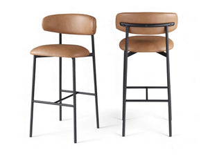 Meridian Furniture Lupita Vegan Leather Barstools with Curved Back and Metal Frame for Kitchen Island Seating Cognac Style B 834Cognac-C