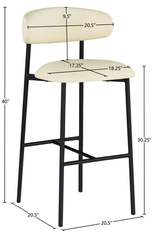 Meridian Furniture Lupita Vegan Leather Barstools with Curved Back and Metal Frame for Kitchen Island Seating Cream Style B 834Cream-C