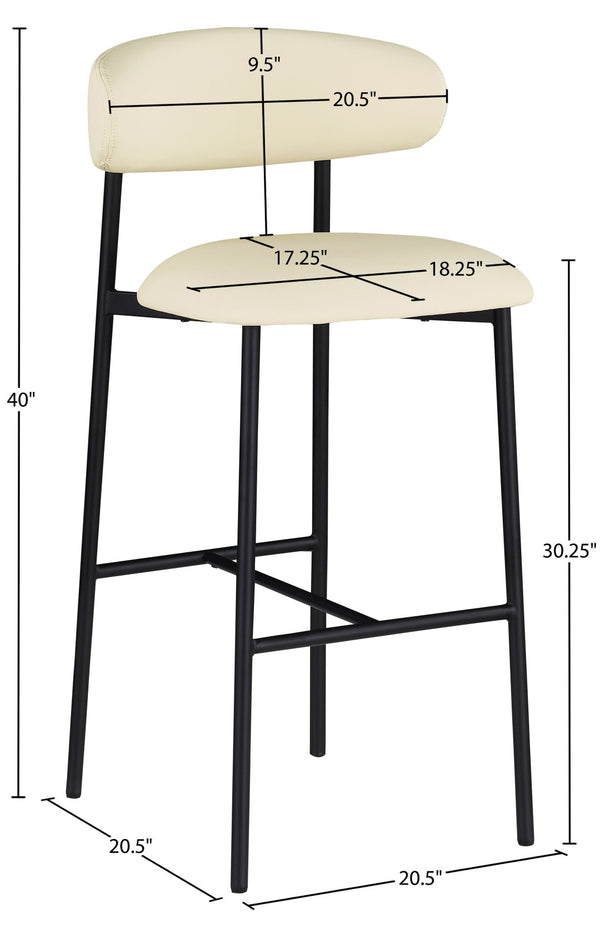 Meridian Furniture Lupita Vegan Leather Barstools with Curved Back and Metal Frame for Kitchen Island Seating Cream Style B 834Cream-C