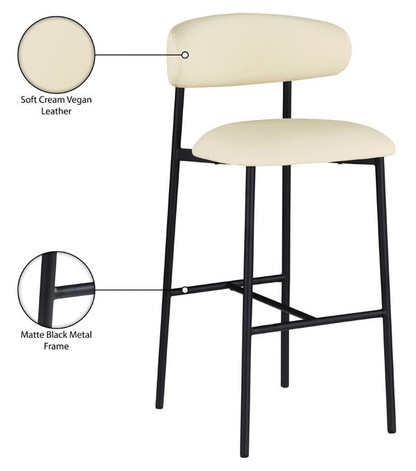 Meridian Furniture Lupita Vegan Leather Barstools with Curved Back and Metal Frame for Kitchen Island Seating Cream Style B 834Cream-C