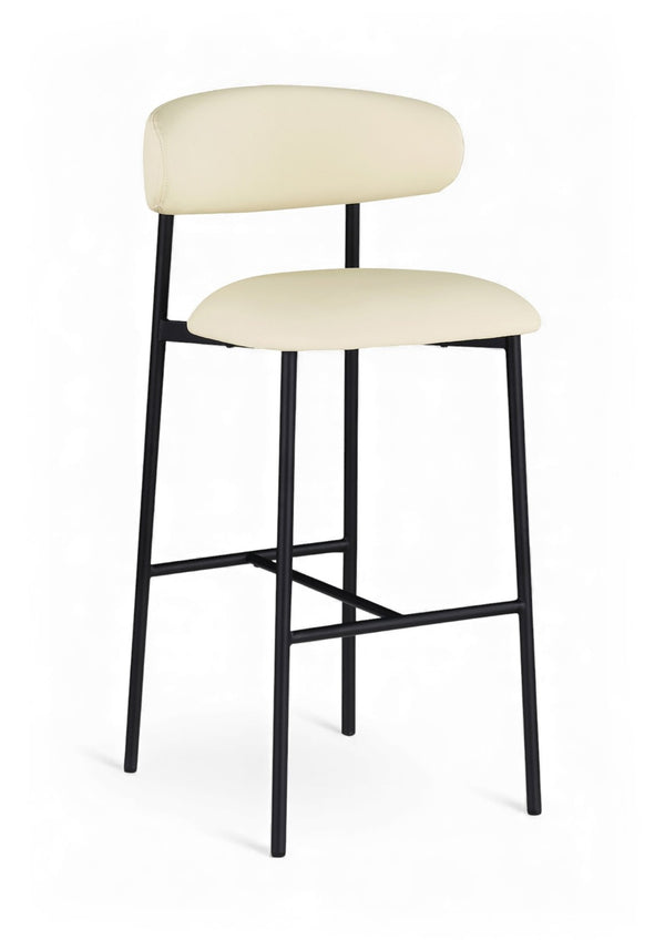 Meridian Furniture Lupita Vegan Leather Barstools with Curved Back and Metal Frame for Kitchen Island Seating Cream Style B 834Cream-C