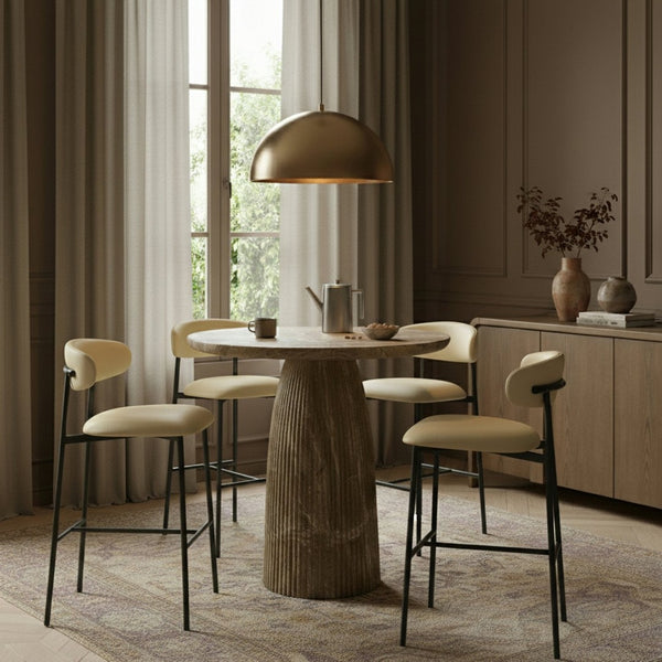 Meridian Furniture Lupita Vegan Leather Barstools with Curved Back and Metal Frame for Kitchen Island Seating Cream Style B 834Cream-C