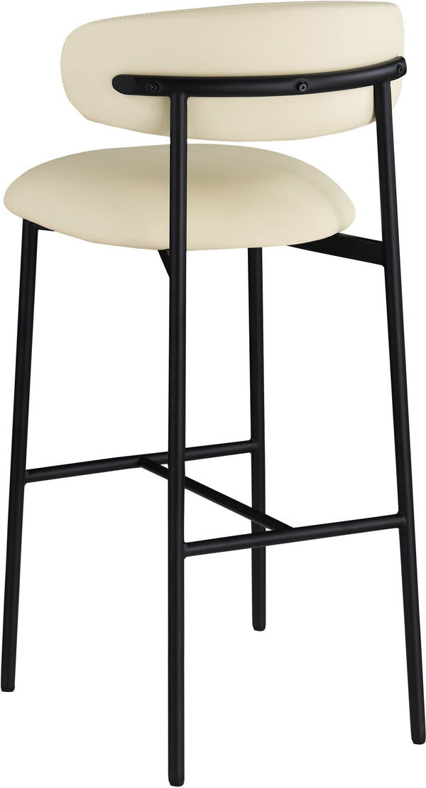 Meridian Furniture Lupita Vegan Leather Barstools with Curved Back and Metal Frame for Kitchen Island Seating Cream Style B 834Cream-C