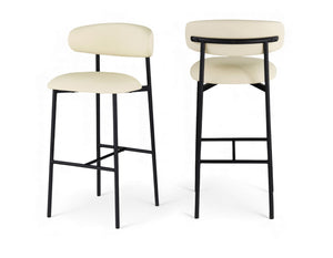 Meridian Furniture Lupita Vegan Leather Barstools with Curved Back and Metal Frame for Kitchen Island Seating Cream Style B 834Cream-C