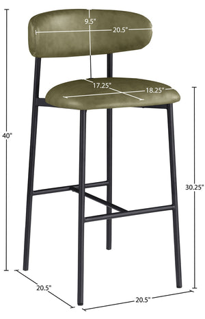 Meridian Furniture Lupita Vegan Leather Barstools with Curved Back and Metal Frame for Kitchen Island Seating Olive Style B 834Olive-C