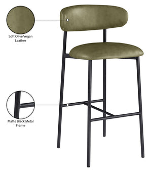 Meridian Furniture Lupita Vegan Leather Barstools with Curved Back and Metal Frame for Kitchen Island Seating Olive Style B 834Olive-C