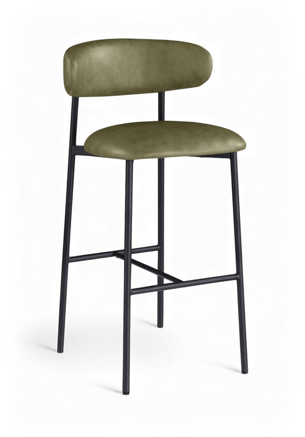 Meridian Furniture Lupita Vegan Leather Barstools with Curved Back and Metal Frame for Kitchen Island Seating Olive Style B 834Olive-C