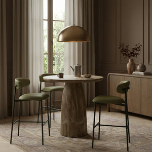 Meridian Furniture Lupita Vegan Leather Barstools with Curved Back and Metal Frame for Kitchen Island Seating Olive Style B 834Olive-C