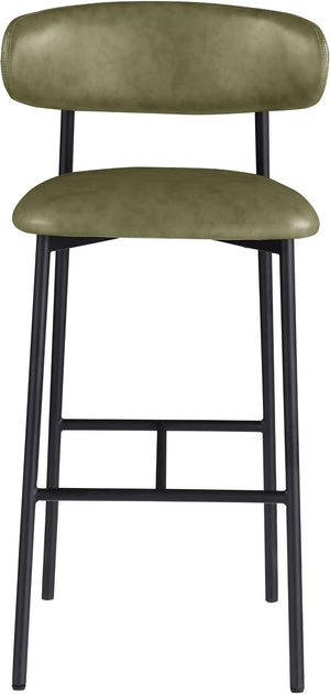 Meridian Furniture Lupita Vegan Leather Barstools with Curved Back and Metal Frame for Kitchen Island Seating Olive Style B 834Olive-C