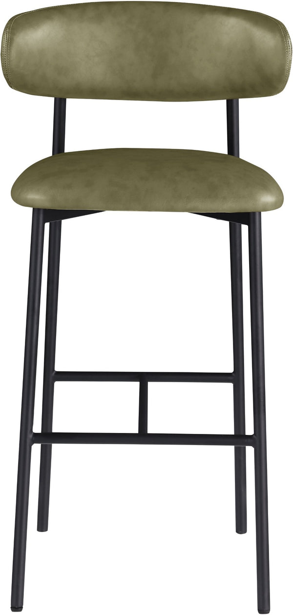 Meridian Furniture Lupita Vegan Leather Barstools with Curved Back and Metal Frame for Kitchen Island Seating Olive Style B 834Olive-C