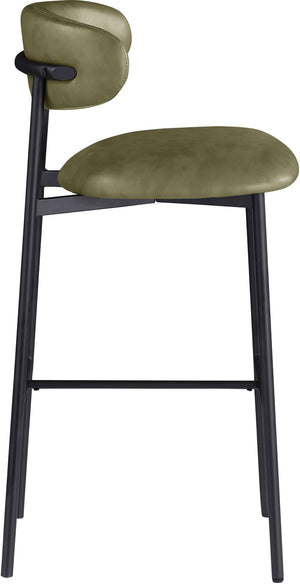 Meridian Furniture Lupita Vegan Leather Barstools with Curved Back and Metal Frame for Kitchen Island Seating Olive Style B 834Olive-C