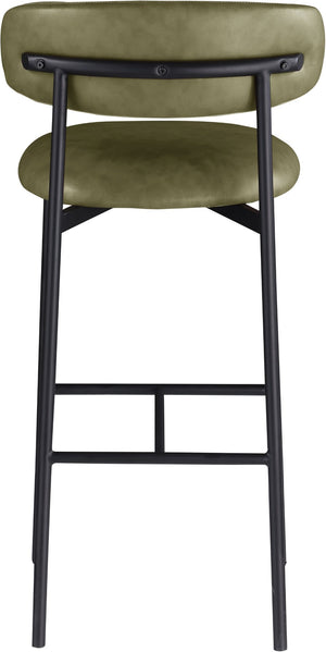 Meridian Furniture Lupita Vegan Leather Barstools with Curved Back and Metal Frame for Kitchen Island Seating Olive Style B 834Olive-C