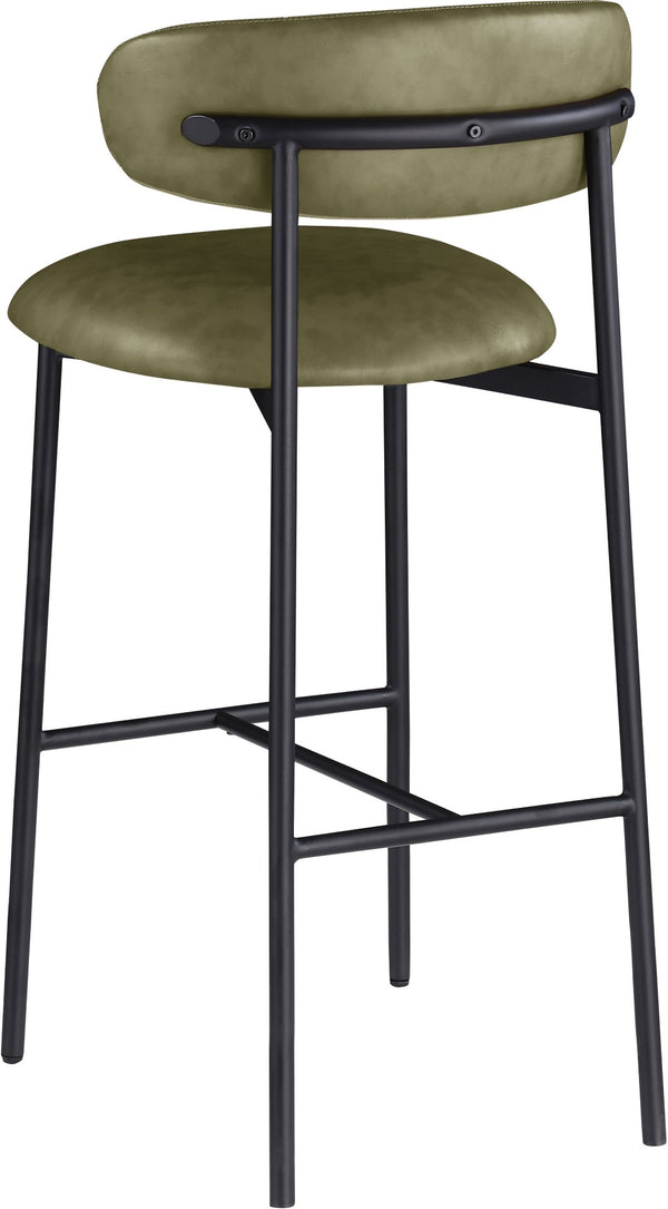 Meridian Furniture Lupita Vegan Leather Barstools with Curved Back and Metal Frame for Kitchen Island Seating Olive Style B 834Olive-C