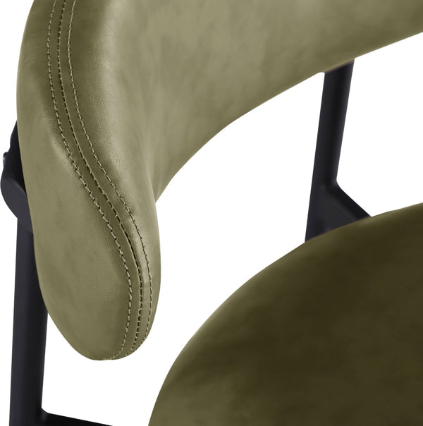 Meridian Furniture Lupita Vegan Leather Barstools with Curved Back and Metal Frame for Kitchen Island Seating Olive Style B 834Olive-C