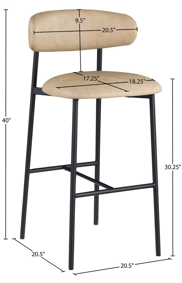 Meridian Furniture Lupita Vegan Leather Barstools with Curved Back and Metal Frame for Kitchen Island Seating Tan Style B 834Tan-C