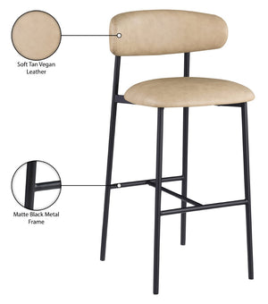 Meridian Furniture Lupita Vegan Leather Barstools with Curved Back and Metal Frame for Kitchen Island Seating Tan Style B 834Tan-C