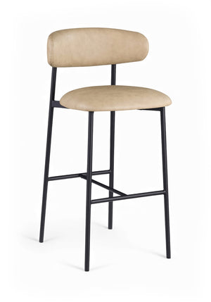 Meridian Furniture Lupita Vegan Leather Barstools with Curved Back and Metal Frame for Kitchen Island Seating Tan Style B 834Tan-C