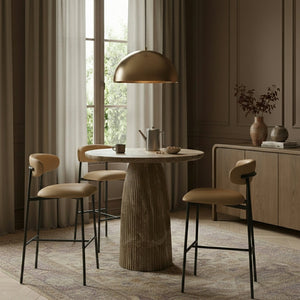 Meridian Furniture Lupita Vegan Leather Barstools with Curved Back and Metal Frame for Kitchen Island Seating Tan Style B 834Tan-C