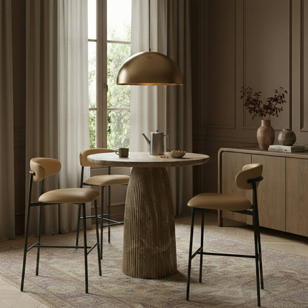 Meridian Furniture Lupita Vegan Leather Barstools with Curved Back and Metal Frame for Kitchen Island Seating Tan Style B 834Tan-C