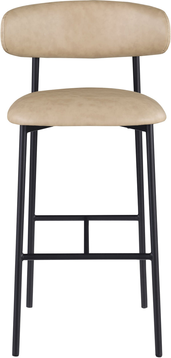 Meridian Furniture Lupita Vegan Leather Barstools with Curved Back and Metal Frame for Kitchen Island Seating Tan Style B 834Tan-C