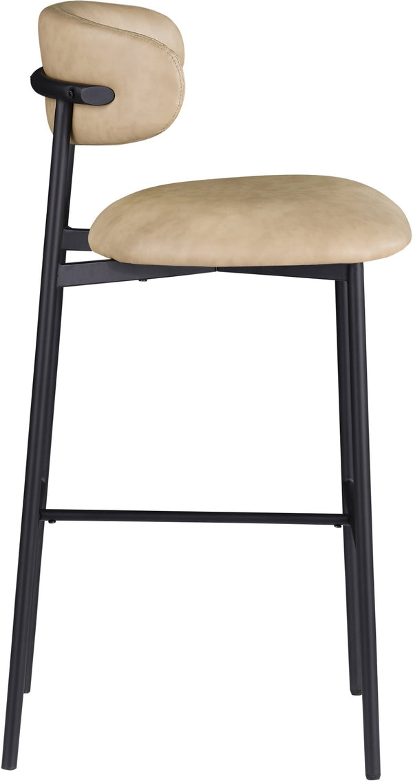 Meridian Furniture Lupita Vegan Leather Barstools with Curved Back and Metal Frame for Kitchen Island Seating Tan Style B 834Tan-C