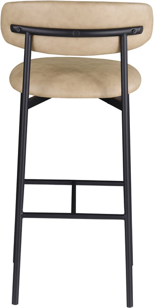 Meridian Furniture Lupita Vegan Leather Barstools with Curved Back and Metal Frame for Kitchen Island Seating Tan Style B 834Tan-C