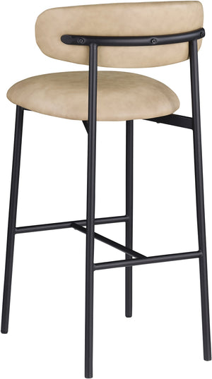 Meridian Furniture Lupita Vegan Leather Barstools with Curved Back and Metal Frame for Kitchen Island Seating Tan Style B 834Tan-C