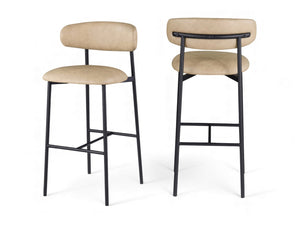 Meridian Furniture Lupita Vegan Leather Barstools with Curved Back and Metal Frame for Kitchen Island Seating Tan Style B 834Tan-C