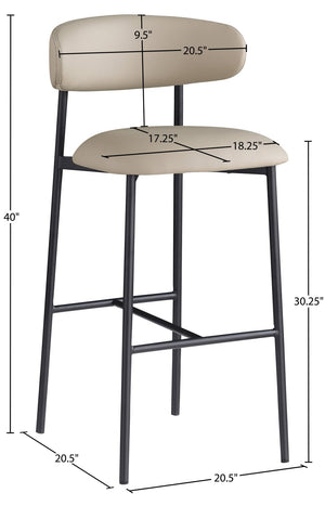 Meridian Furniture Lupita Vegan Leather Barstools with Curved Back and Metal Frame for Kitchen Island Seating Taupe Style B 834Taupe-C