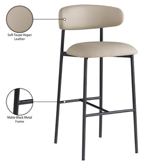 Meridian Furniture Lupita Vegan Leather Barstools with Curved Back and Metal Frame for Kitchen Island Seating Taupe Style B 834Taupe-C