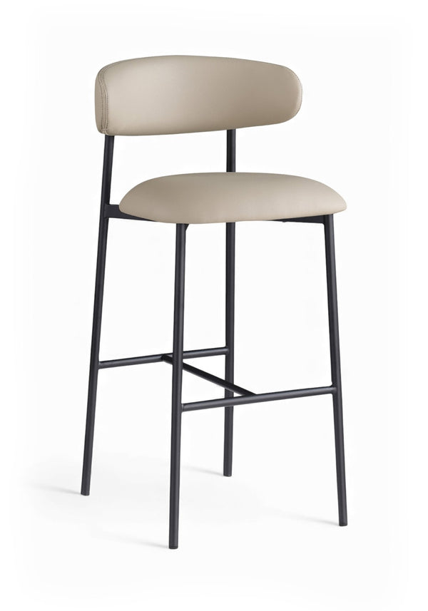 Meridian Furniture Lupita Vegan Leather Barstools with Curved Back and Metal Frame for Kitchen Island Seating Taupe Style B 834Taupe-C