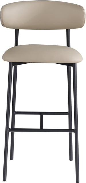Meridian Furniture Lupita Vegan Leather Barstools with Curved Back and Metal Frame for Kitchen Island Seating Taupe Style B 834Taupe-C