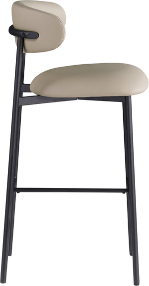 Meridian Furniture Lupita Vegan Leather Barstools with Curved Back and Metal Frame for Kitchen Island Seating Taupe Style B 834Taupe-C