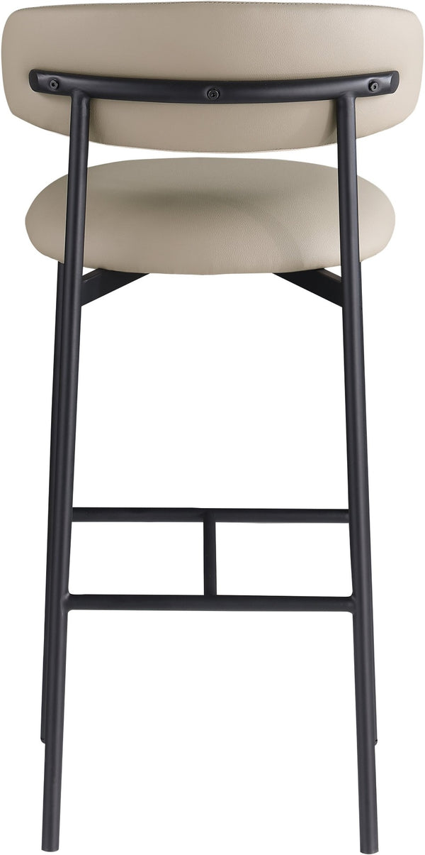Meridian Furniture Lupita Vegan Leather Barstools with Curved Back and Metal Frame for Kitchen Island Seating Taupe Style B 834Taupe-C