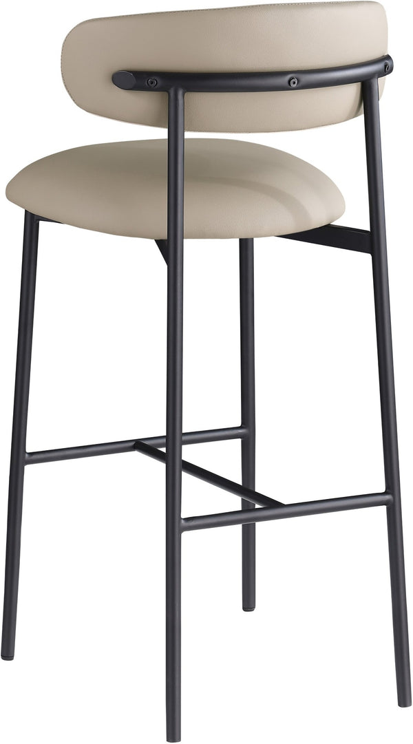 Meridian Furniture Lupita Vegan Leather Barstools with Curved Back and Metal Frame for Kitchen Island Seating Taupe Style B 834Taupe-C