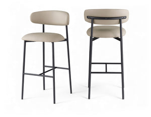 Meridian Furniture Lupita Vegan Leather Barstools with Curved Back and Metal Frame for Kitchen Island Seating Taupe Style B 834Taupe-C