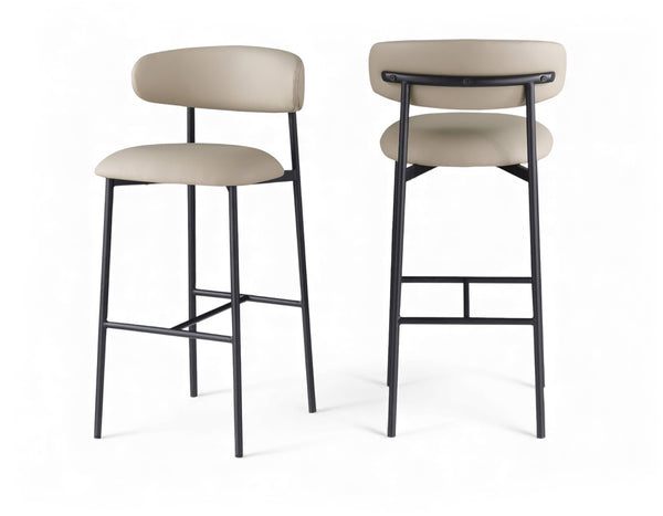 Meridian Furniture Lupita Vegan Leather Barstools with Curved Back and Metal Frame for Kitchen Island Seating Taupe Style B 834Taupe-C