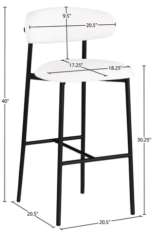 Meridian Furniture Lupita Vegan Leather Barstools with Curved Back and Metal Frame for Kitchen Island Seating White Style B 834White-C