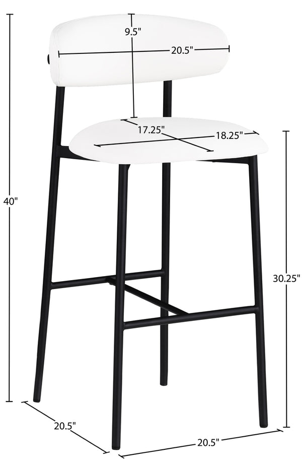 Meridian Furniture Lupita Vegan Leather Barstools with Curved Back and Metal Frame for Kitchen Island Seating White Style B 834White-C