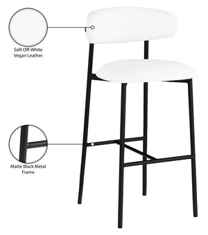 Meridian Furniture Lupita Vegan Leather Barstools with Curved Back and Metal Frame for Kitchen Island Seating White Style B 834White-C