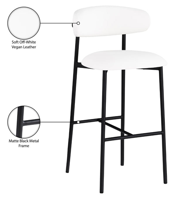 Meridian Furniture Lupita Vegan Leather Barstools with Curved Back and Metal Frame for Kitchen Island Seating White Style B 834White-C