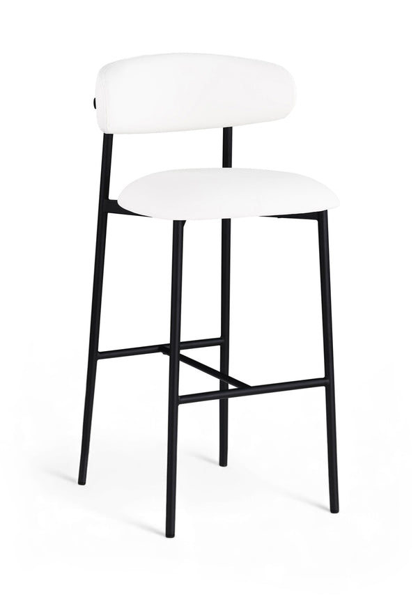 Meridian Furniture Lupita Vegan Leather Barstools with Curved Back and Metal Frame for Kitchen Island Seating White Style B 834White-C