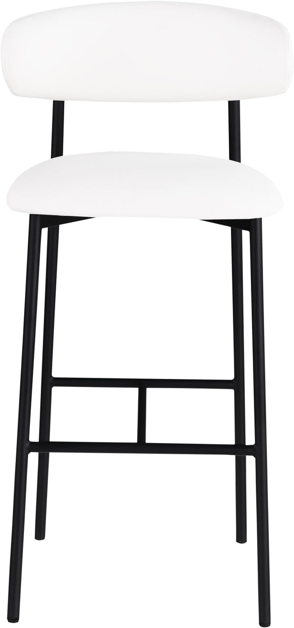 Meridian Furniture Lupita Vegan Leather Barstools with Curved Back and Metal Frame for Kitchen Island Seating White Style B 834White-C