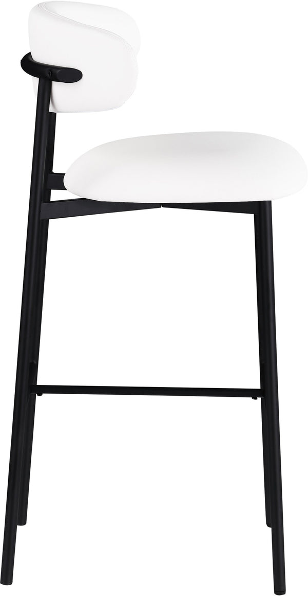 Meridian Furniture Lupita Vegan Leather Barstools with Curved Back and Metal Frame for Kitchen Island Seating White Style B 834White-C