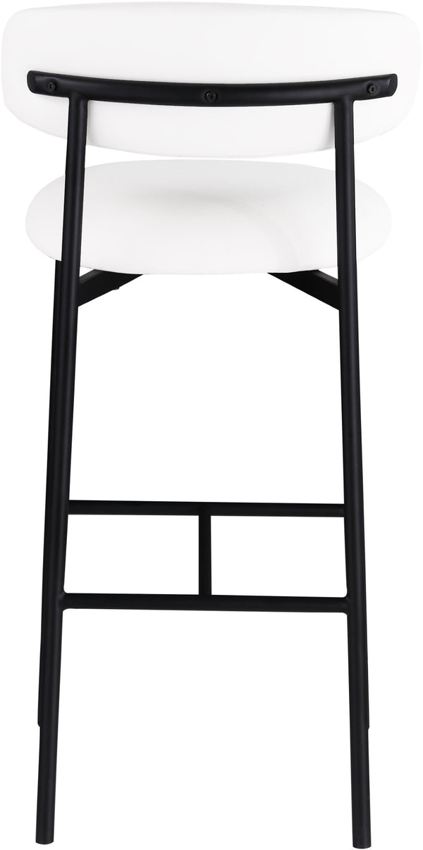Meridian Furniture Lupita Vegan Leather Barstools with Curved Back and Metal Frame for Kitchen Island Seating White Style B 834White-C