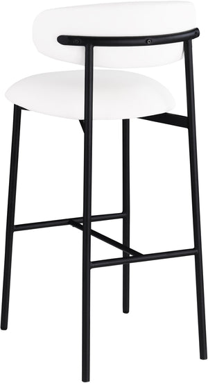 Meridian Furniture Lupita Vegan Leather Barstools with Curved Back and Metal Frame for Kitchen Island Seating White Style B 834White-C