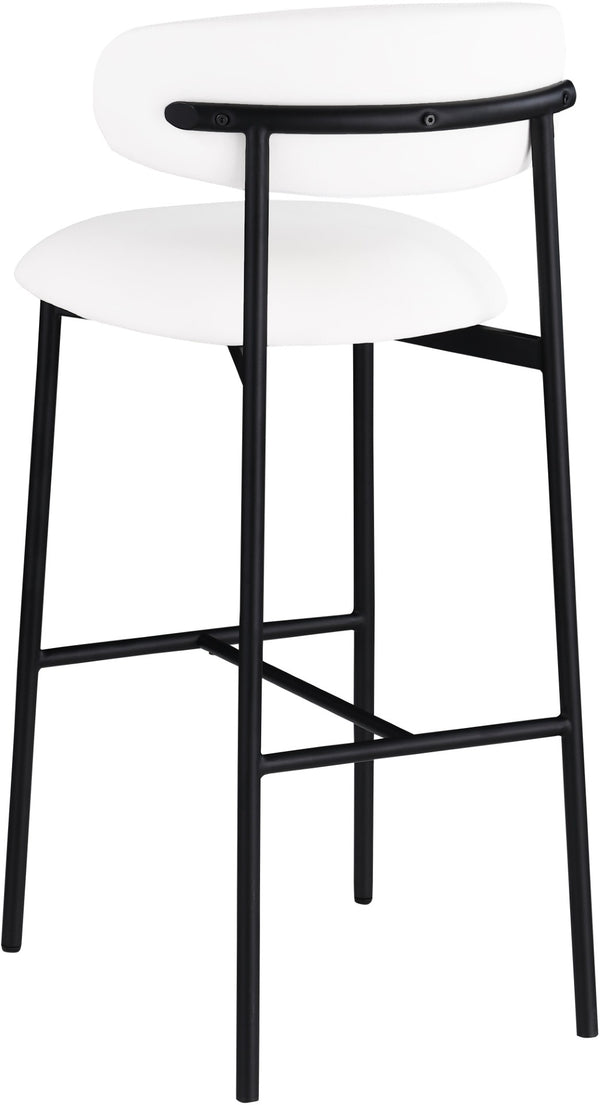 Meridian Furniture Lupita Vegan Leather Barstools with Curved Back and Metal Frame for Kitchen Island Seating White Style B 834White-C