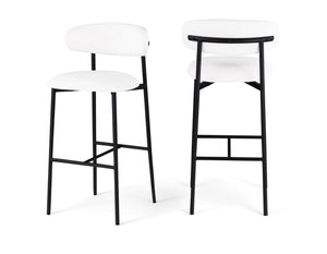 Meridian Furniture Lupita Vegan Leather Barstools with Curved Back and Metal Frame for Kitchen Island Seating White Style B 834White-C